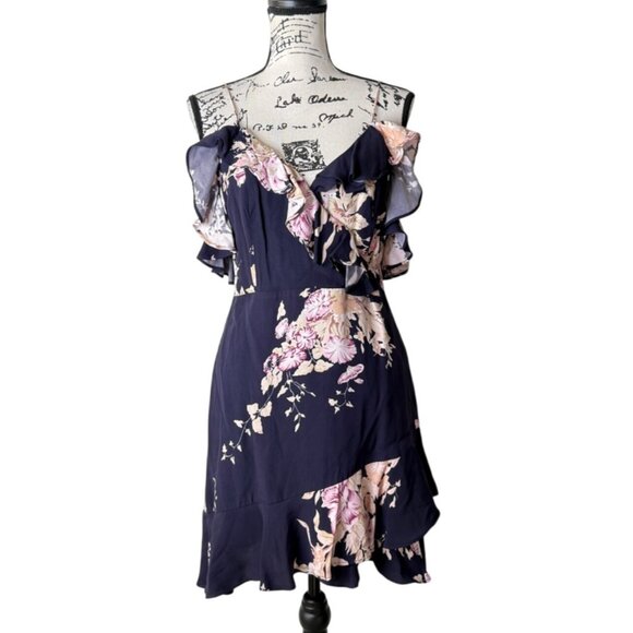 Majorelle Ruffle Mini Dress Revolve Navy Blue Floral Womens Size M - Picture 2 of 9